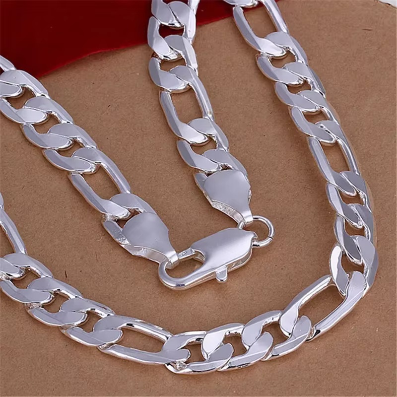 925 Sterling Silver Necklace F - Cuban Link Chain 12Mm 评论和价格