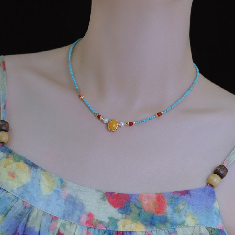 New Arrival Vintage Blue Turqu - Pearl Choker Necklace Vintage 评论和价格