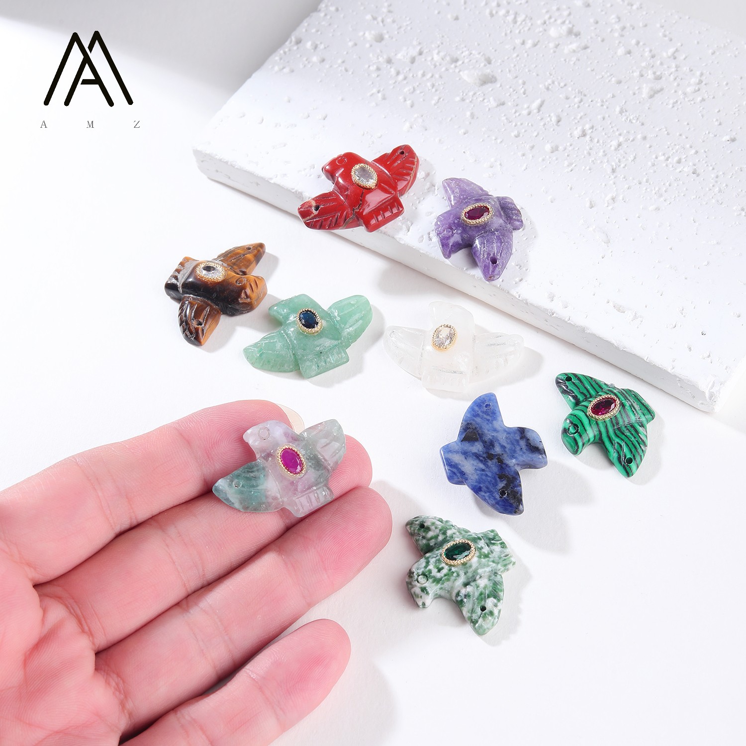 1/3/5/10pcs Carved Eagle Bird  - Crystal Pendant Necklace Natural Stone 评论和价格
