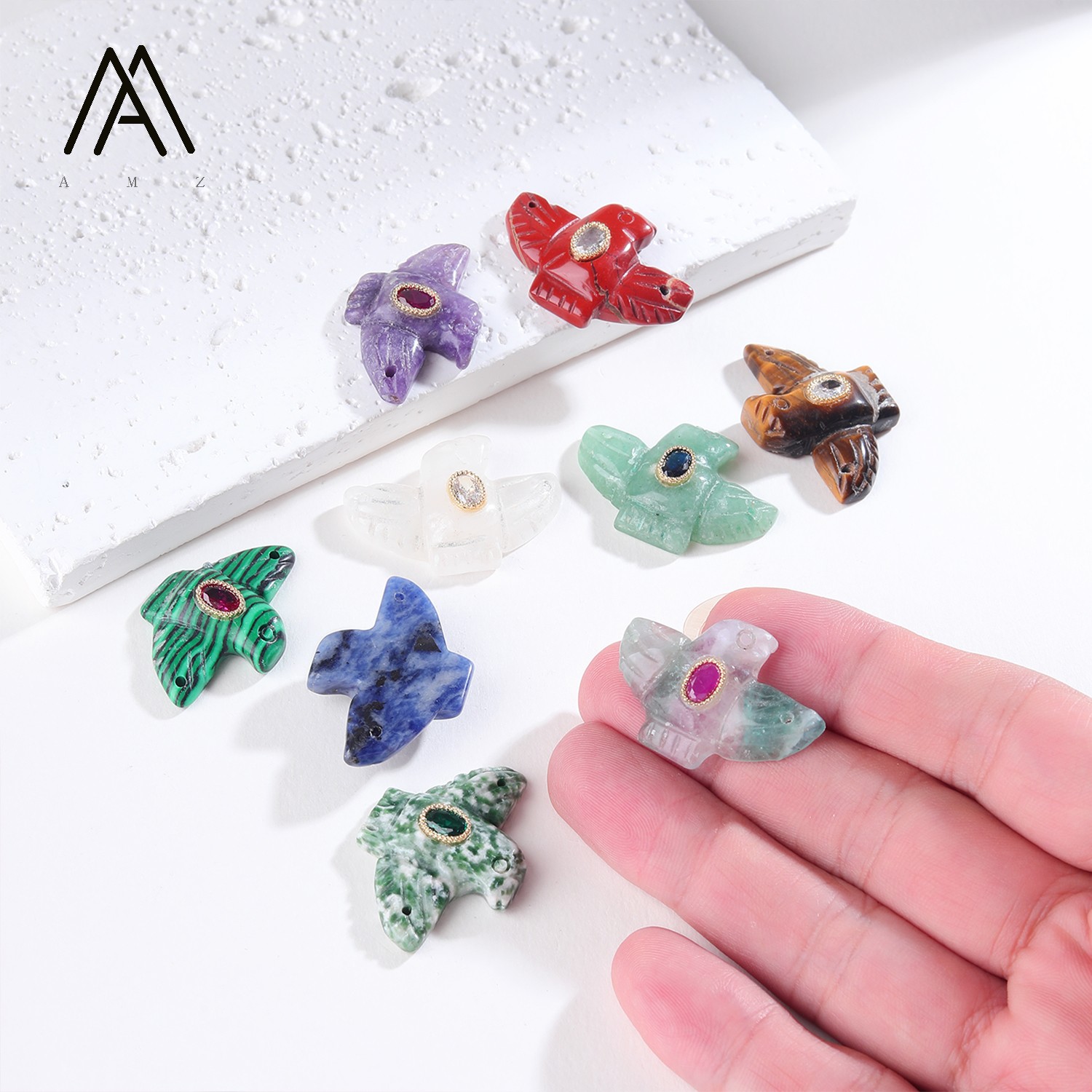 1/3/5/10pcs Carved Eagle Bird  - Crystal Pendant Necklace Natural Stone 评论和价格