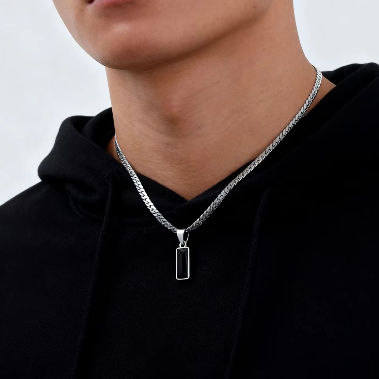 Stylish Mens Geometric Stone P - Cuban Link Chain 12Mm 评论和价格